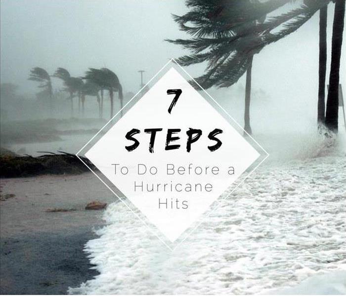 Storm with a warning sign for 7 steps for a hurricane.