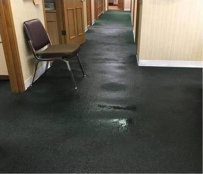 Business carpet that is wet from a large flood